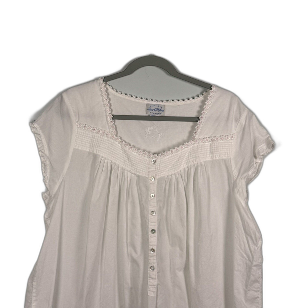 Lanz Of Salzburg Nightgown Daisy Floral White Cap Sleeve Cotton Prairie XL Gown - Picture 2 of 7